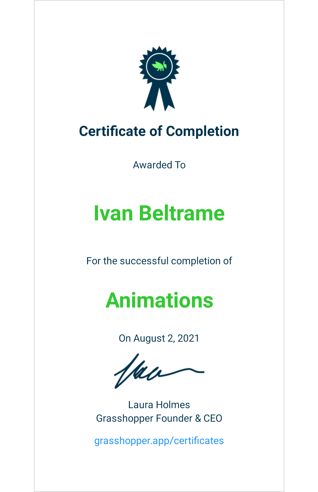 Certificato di animations