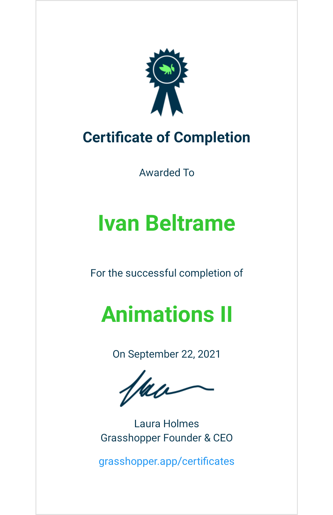 Certificato di animations 2