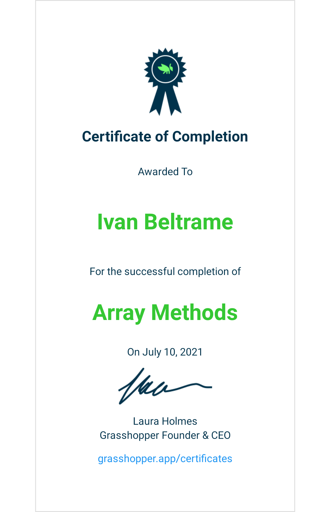 Certificato di array methods