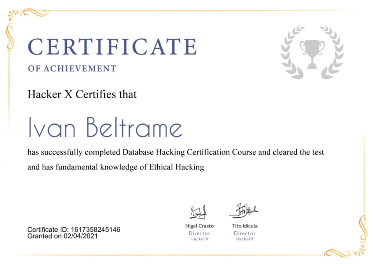 Certificato di database hacking