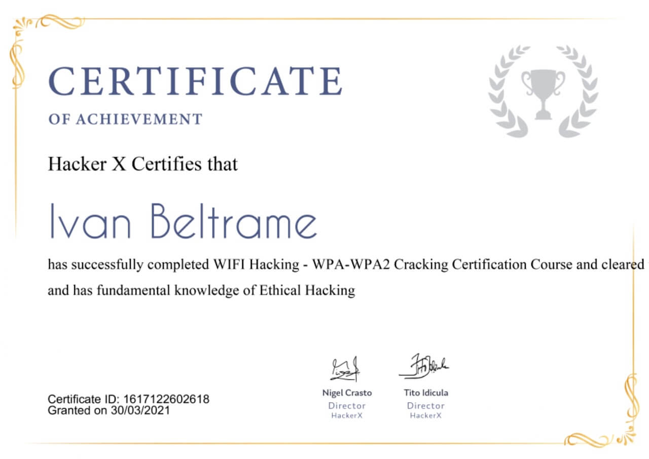 Certificato di wifi hacking wpa-wpa2