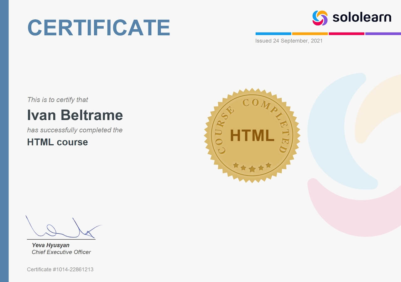 Certificato HTML
